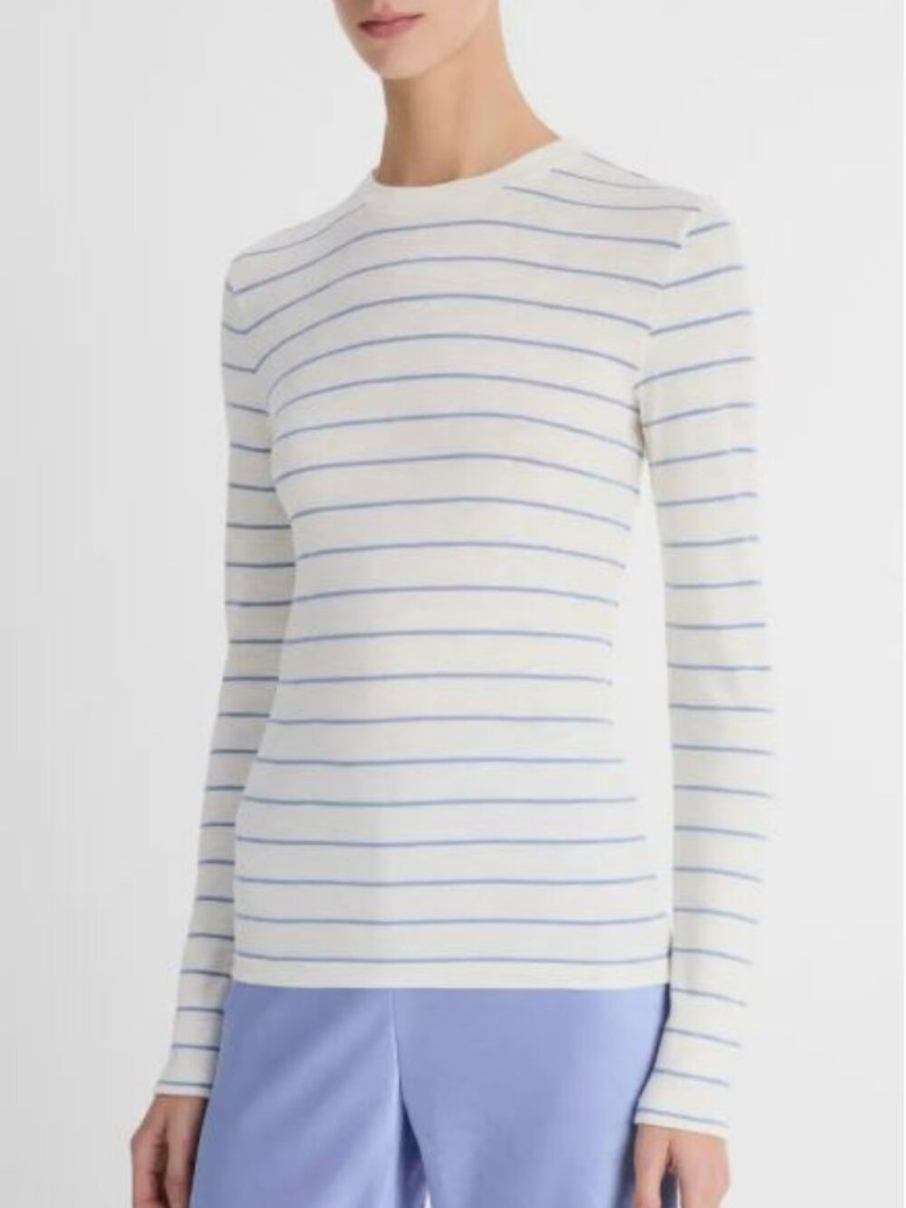 Vince Stripe Long Sleeve Crewneck Top in Pacific Opal